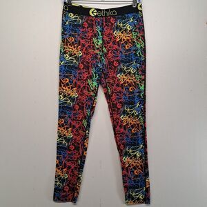 Ethika Womens Large Leggings Black Multi Abstract Colorful Splatter Paint Print